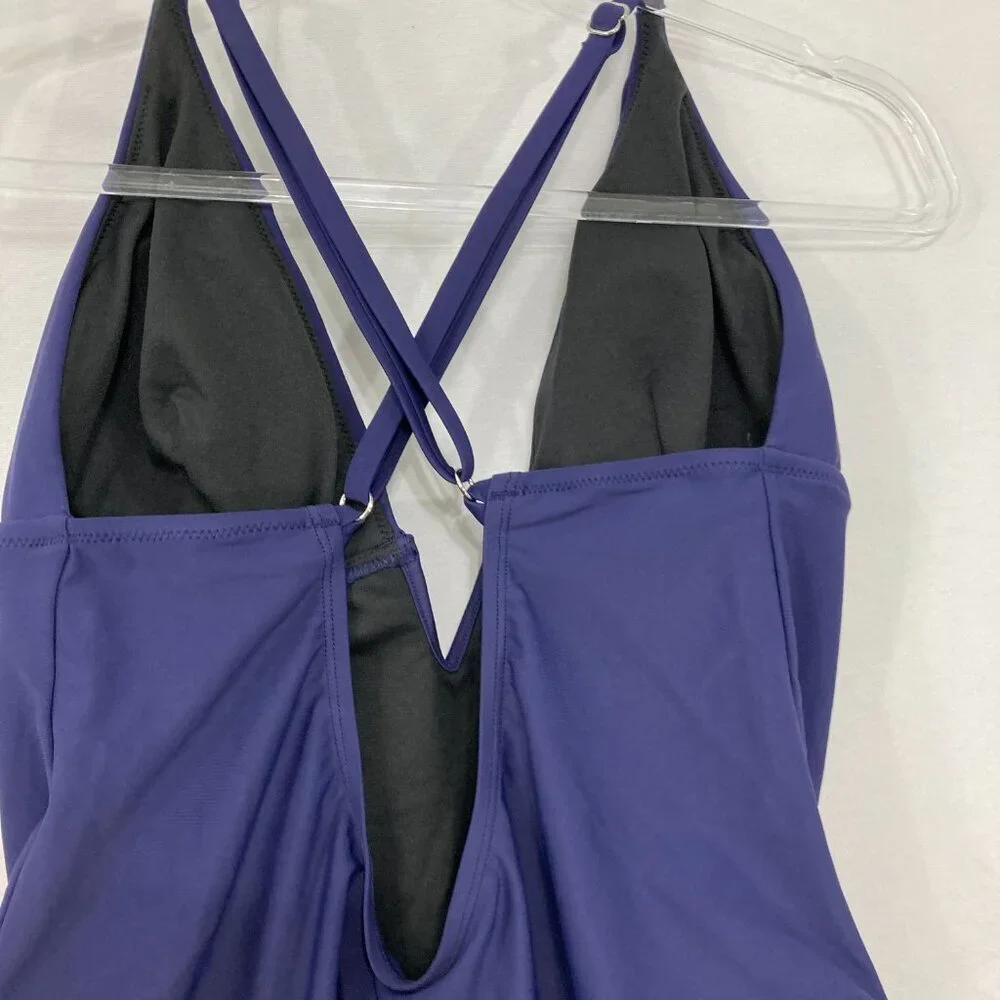 New CUPSHE size XL Navy One Piece Swimsuit V Neck Deep Cross Back‎